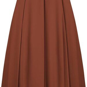 Women's Pleated Midi Skirt 2025 Fall High Waisted Knee Length Flowy A Line Swing